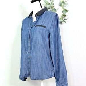 ♥️4/$15 Calvin Klein Denim Chambray Tencel Button Down Shirt Long Sleeve